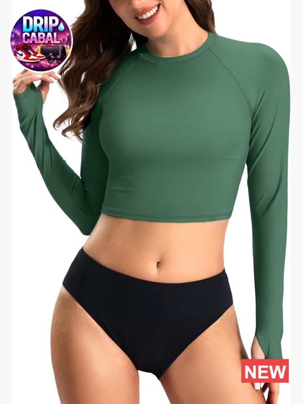 UPF 50+ Long Sleeve Crop Rash Guard Swim Top